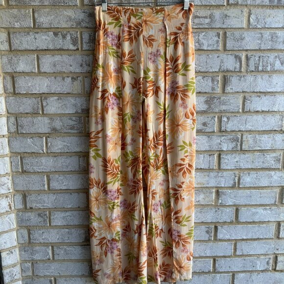 Billabong Pants - Billabong Floral Wide Leg Pants - Orange, Green, Pink